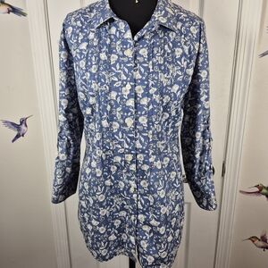 G.H. Bass Charming Floral Pintuck 100% Cotton Tunic/Peasant Shirt Size XL